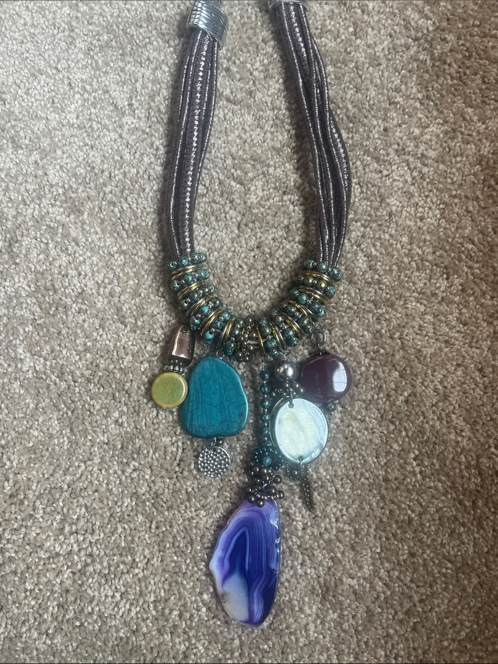 Elegant Multicolor Beaded Necklace with Amethyst Necklace one of a kind heavy